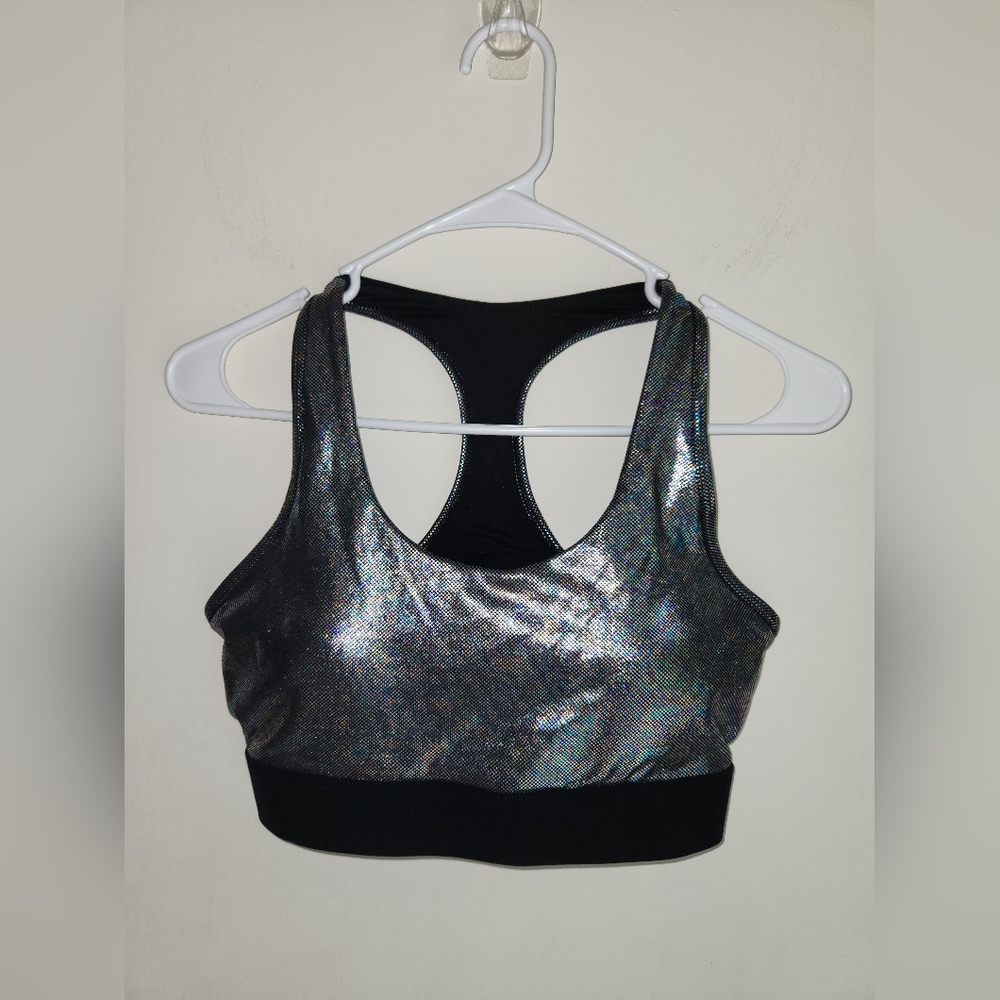 Zyia Activewear Disco Luxe Holographic Racerback Sports Bra Plus Size Small